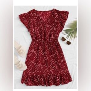 SHEIN polka dot ruffle hem dress.